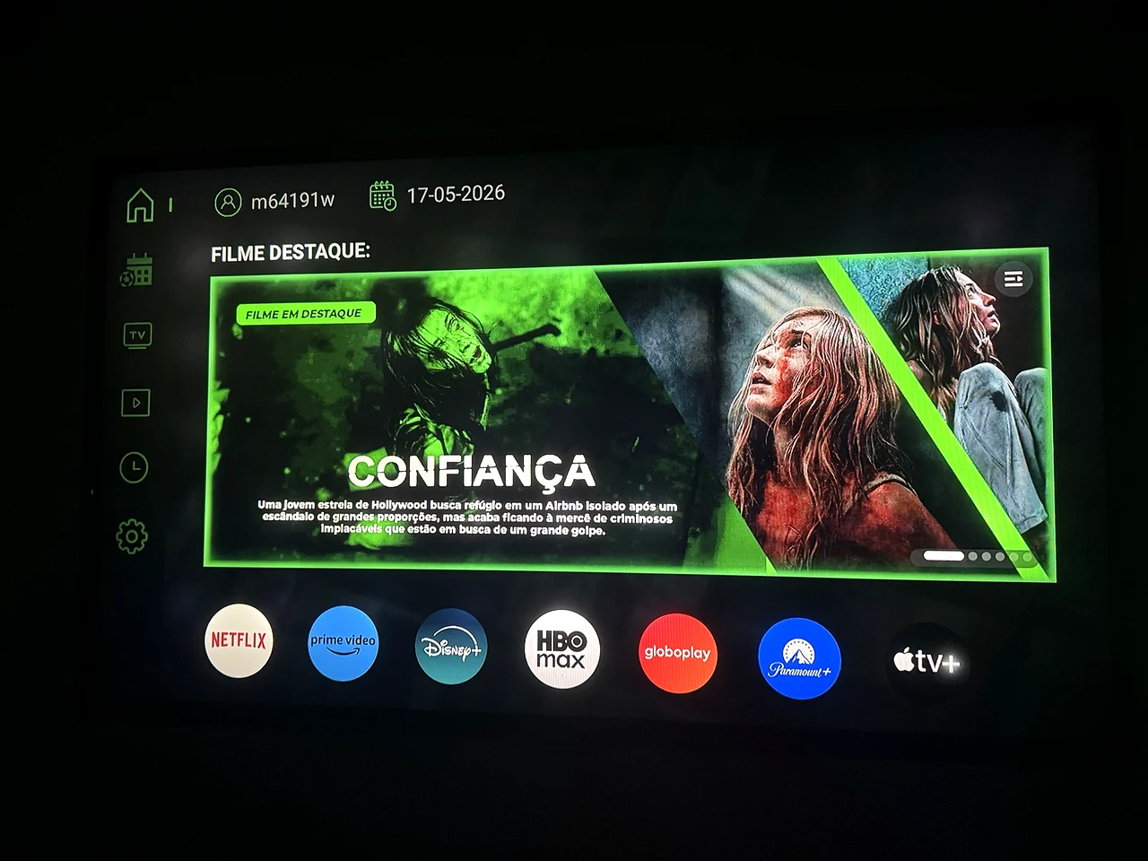 Layout verde e preto para TV Box e Android TV